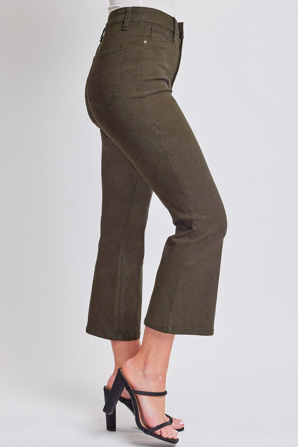 Dark Olive Hyperstretch Cropped Kick Flare