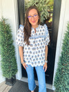 Blue Mix Floral Puff Sleeve Top
