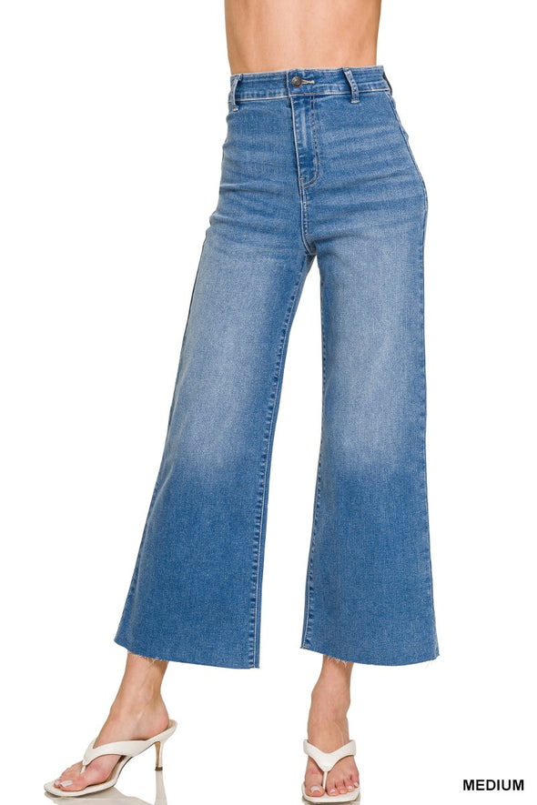 High Waist Wide Leg Straight Denim Pants (Dark or Medium Wash)
