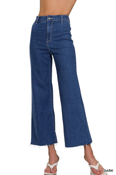High Waist Wide Leg Straight Denim Pants (Dark or Medium Wash)