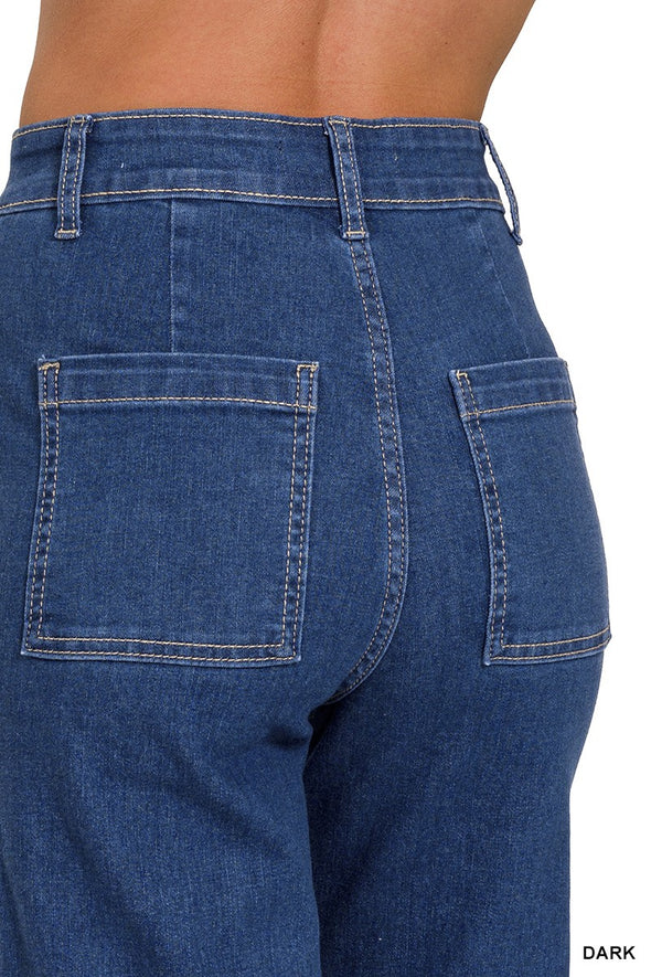 High Waist Wide Leg Straight Denim Pants (Dark or Medium Wash)