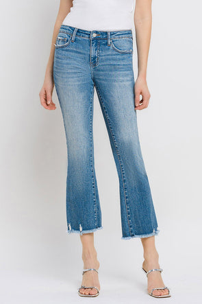 Medium Wash Mid Rise Mini Crop Bootcut Jeans