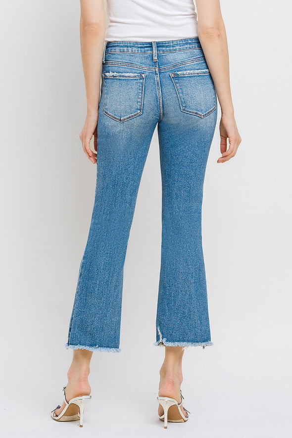 Medium Wash Mid Rise Mini Crop Bootcut Jeans