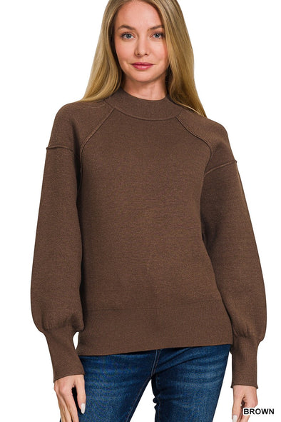 Brown Mock Neck Seam Sweater