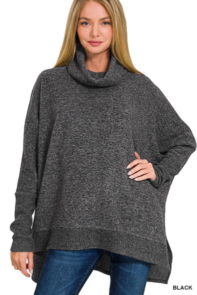 Brushed Melange Cowl Neck Sweater (Black)