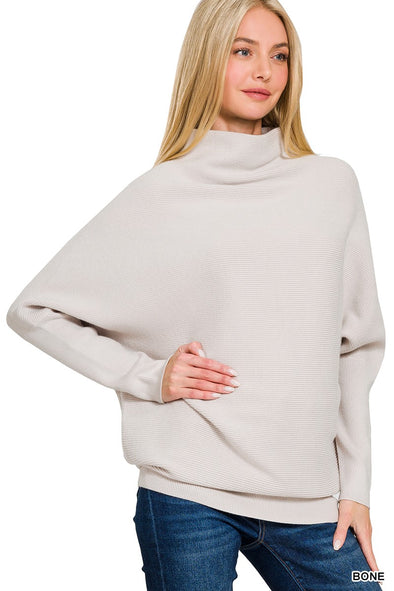 Bone Mock Neck Tunic Sweater