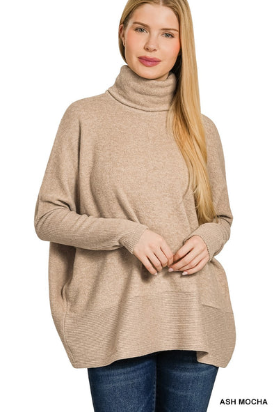 Ash Mocha Brushed Melange Turtleneck Sweater
