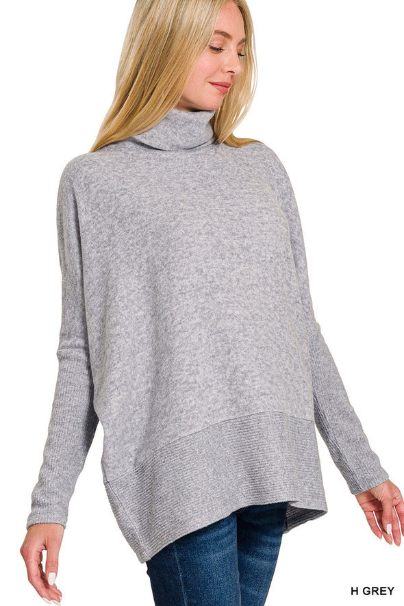 H Grey Brushed Melange Turtleneck Sweater