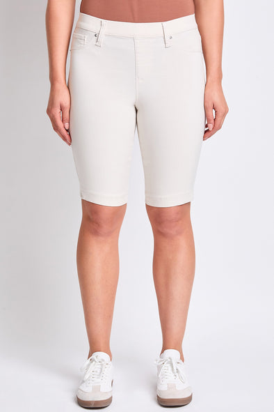 Ecru Hyperstretch Mid Rise Pull-on Bermuda Shorts