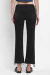 Black Mid Rise Raw Distressed Hem Crop Flare Jeans