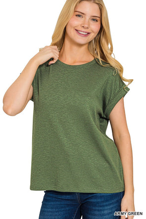 Army Green Cotton Modal Rolled Sleeve Tee