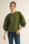 Olive 3/4 Sleeve Mix Media Top