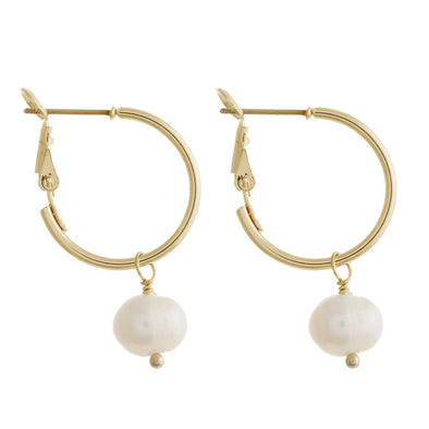 1" Hoop Pearl Dangle Earrings