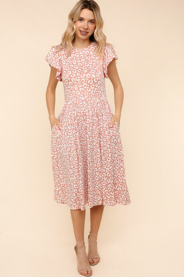 Pink Leopard Babydoll Midi Dress