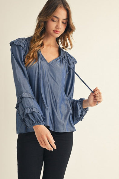 Chambray Peasant Top