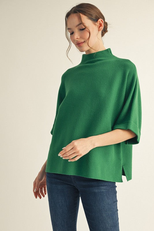 Hunter Green Mock Neck Soft Sweater Top