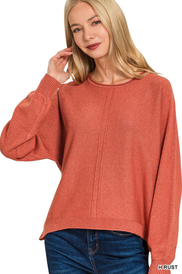 Heather Rust Front Seam Round Neck Sweater
