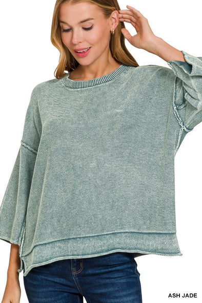 Ash Jade Washed 3/4 Sleeve Boxy Sweater