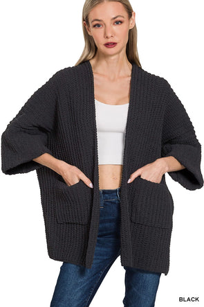 Black Oversized Open Cardigan Sweater