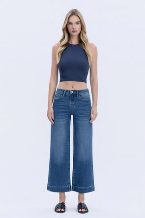 High Rise Trouser Hem Wide Leg Jeans