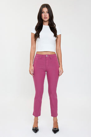 Berry Rose High Rise Hyperstretch Cropped Straight Pants
