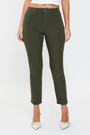 Dark Olive High Rise Hyperstretch Cropped Straight Pants