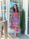 Blue Mix Puff Sleeve Maxi Dress