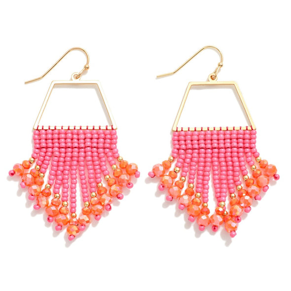 Pink and Orange Beaded Tassel Earrings