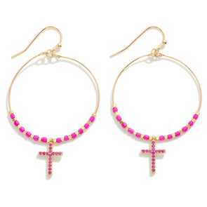 Pink Drop Cross Earrings