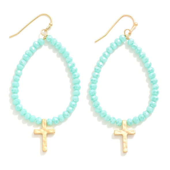 Oval Beaded Cross Drop Earrings (3 colors)