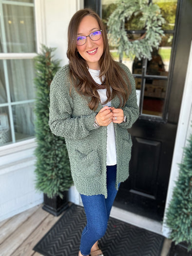 Lt. Olive Popcorn Cardigan
