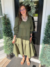Olive Textured Tiered Midi Dress