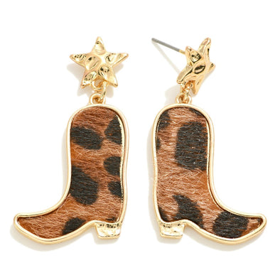 Leopard Cowboy Boot Drop Earrings