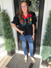 Black Embroidered BabyDoll Top
