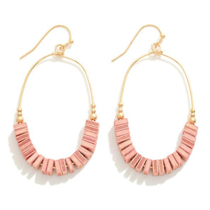 Pink Wood Oval Drop Earrings