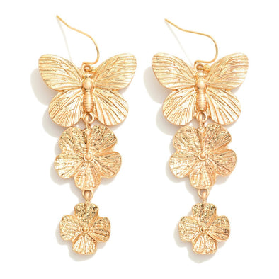 Butterfly and Flower Drop Earrings