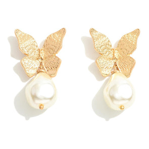 Butterfly Peal Charm Drop Earrings