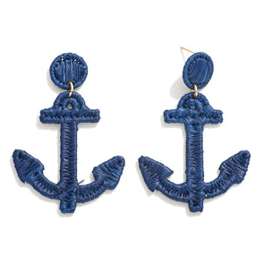 Navy Raffia Anchor Earrings