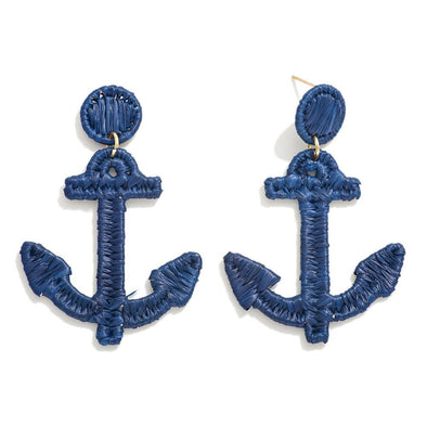 Navy Raffia Anchor Earrings