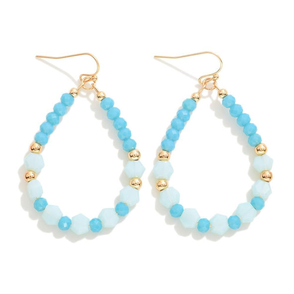 Blue Beaded Teardrop Earrings