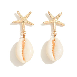 Starfish Cowrie Drop Shell Earrings