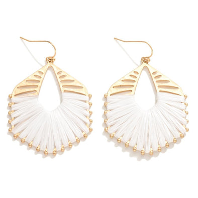 White Raffia Hexagon Earrings