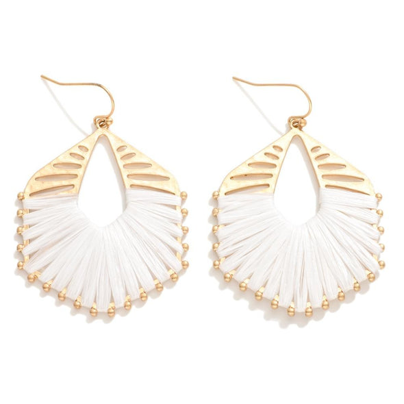 White Raffia Hexagon Earrings