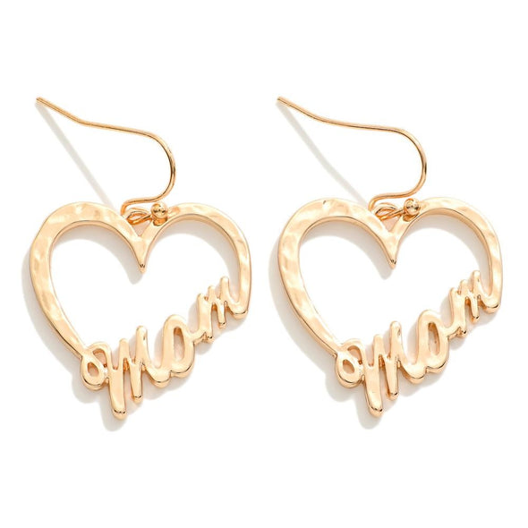 "Mom" Heart Earrings (Silver & Gold)
