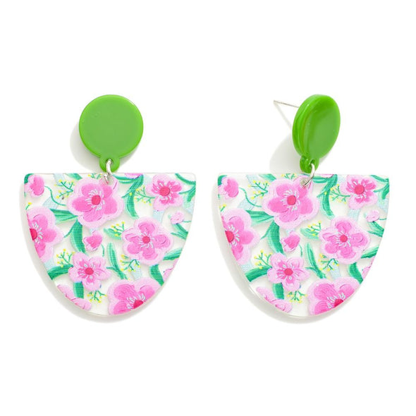 Pink & Green Flower Acrylic Earrings