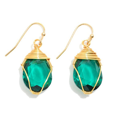 Green Wire Wrapped Drop Earrings