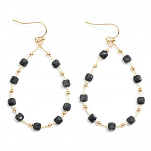 Black Square Bead Teardrop Earrings