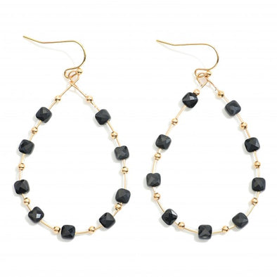 Black Square Bead Teardrop Earrings