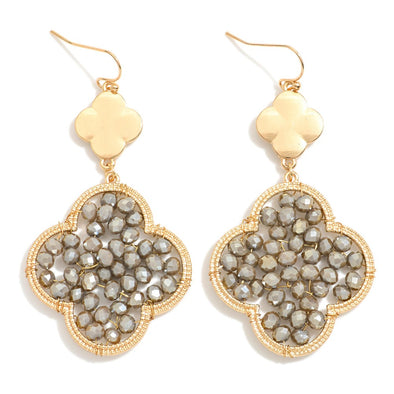 Taupe Beaded Clover Earrings