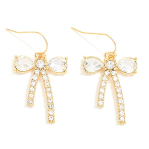 Rhinestone Bow Drop Earrings